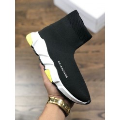 BALENCIAGA SPEED STRETCH-KNIT MID SNEAKERS BLACK WHITE YELLOW