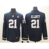 Dallas Cowboys #21 Ezekiel Elliott Navy Therma Long Sleeve Nike NFL Men Jersey