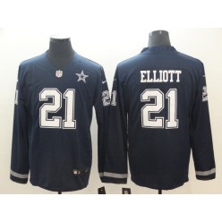 Dallas Cowboys #21 Ezekiel Elliott Navy Therma Long Sleeve Nike NFL Men Jersey
