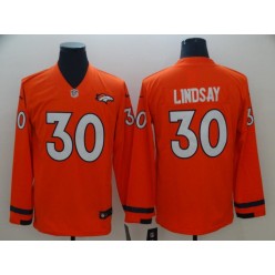 Denver Broncos #30 Phillip Lindsay Orange Therma Long Sleeve Nike NFL Men Jersey