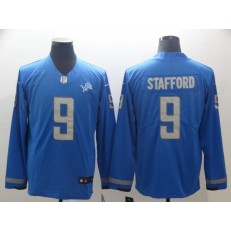 Detroit Lions #9 Matthew Stafford Blue Therma Long Sleeve Nike NFL Men Jersey