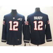 New England Patriots #12 Tom Brady Navy Therma Long Sleeve Nike NFL Men Jersey