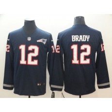 New England Patriots #12 Tom Brady Navy Therma Long Sleeve Nike NFL Men Jersey