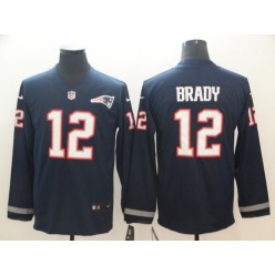 New England Patriots #12 Tom Brady Navy Therma Long Sleeve Nike NFL Men Jersey