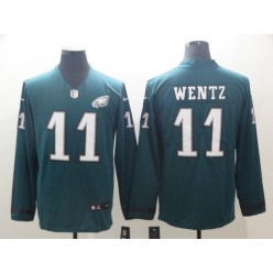 Philadelphia Eagles #11 Carson Wentz Green Therma Long Sleeve Nike NFL Men Jersey