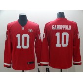 San Francisco 49ers #10 Jimmy Garoppolo Red Therma Long Sleeve Nike NFL Men Jersey