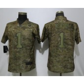 Women Nike Carolina Panthers #1 Cam Newton Camo Salute To Service Limited Jersey