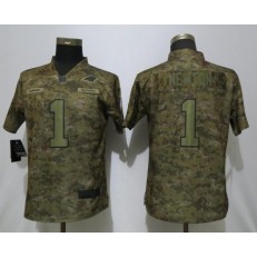 Women Nike Carolina Panthers #1 Cam Newton Camo Salute To Service Limited Jersey