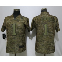 Women Nike Carolina Panthers #1 Cam Newton Camo Salute To Service Limited Jersey
