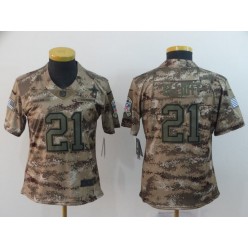 Women Nike Dallas Cowboys #21 Ezekiel Elliott Camo Salute To Service Limited Jersey