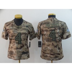 Women Nike Dallas Cowboys #4 Dak Prescott Camo Salute To Service Limited Jersey