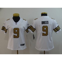 Women Nike New Orleans Saints #9 Drew Brees White Color Rush Limited Jersey