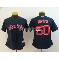 MLB Boston Red Sox #50 Mookie Betts Navy Women Cool Base Jersey