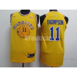 Golden State Warriors #11 Klay Thompson Yellow Throwback Nike Authentic Men Jersey