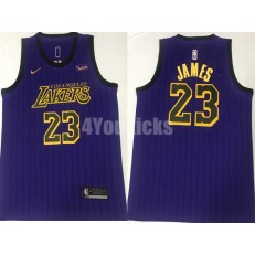 Los Angeles Lakers #23 Lebron James Purple 2018-19 City Edition Nike Swingman Men Jersey