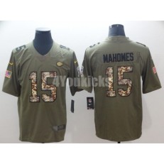 Kansas City Chiefs #15 Patrick Mahomes Olive Camo Salute To Service Limited Nike NFL Men Jersey