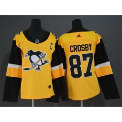 Pittsburgh Penguins #87 Sidney Crosby Yellow Women Adidas Jersey