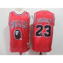 Chicago Bulls Bape #23 Michael Jordan Red Hardwood Classics Jersey