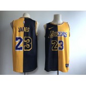 Los Angeles Lakers #23 Lebron James Black Gold Split Nike Swingman Jersey