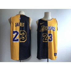 Los Angeles Lakers #23 Lebron James Black Gold Split Nike Swingman Jersey