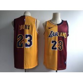 Los Angeles Lakers #23 Lebron James Gold Burgundy Split Nike Swingman Jersey