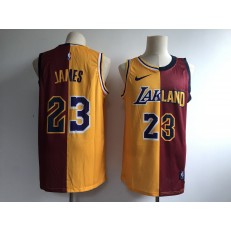 Los Angeles Lakers #23 Lebron James Gold Burgundy Split Nike Swingman Jersey