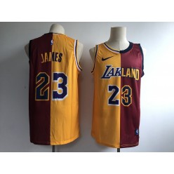 Los Angeles Lakers #23 Lebron James Gold Burgundy Split Nike Swingman Jersey