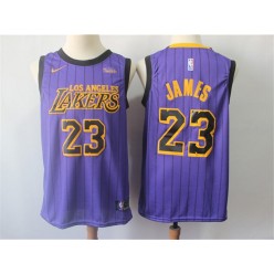 Los Angeles Lakers #23 Lebron James Purple Youth 2018-19 City Edition Nike Swingman Jersey