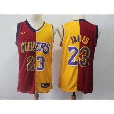 Los Angeles Lakers #23 Lebron James Red Gold Split Nike Swingman Jersey