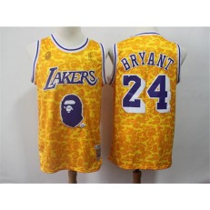 Los Angeles Lakers Bape #24 Kobe Bryant Yellow Hardwood Classics Jersey