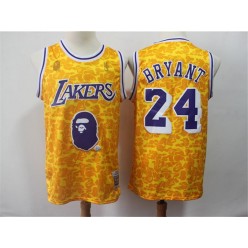 Los Angeles Lakers Bape #24 Kobe Bryant Yellow Hardwood Classics Jersey