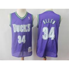 Milwaukee Bucks #34 Ray Allen Purple Hardwood Classics Jersey