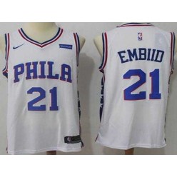 Philadelphia 76ers #21 Joel Embiid White Nike Swingman Jersey