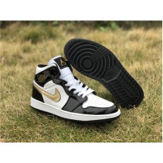 AIR JORDAN 1 MID PATENT BLACK WHITE GOLD 852542-007