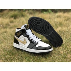 AIR JORDAN 1 MID PATENT BLACK WHITE GOLD 852542-007