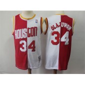 Houston Rockets #34 Hakeem Olajuwon Red White Split 1993-94 Hardwood Classics Jersey