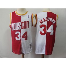 Houston Rockets #34 Hakeem Olajuwon Red White Split 1993-94 Hardwood Classics Jersey