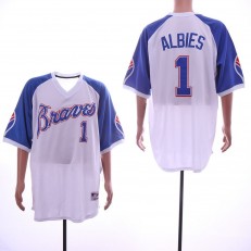 MLB Atlanta Braves #1 Ozzie Albies White Throwback Jersey