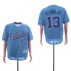 MLB Atlanta Braves #13 Ronald Acuna Jr. Light Blue Throwback Jersey