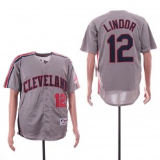 MLB Cleveland Indians #12 Francisco Lindor Gray Turn Back The Clock Jersey