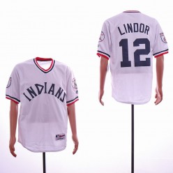 MLB Cleveland Indians #12 Francisco Lindor White Throwback Jersey