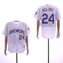 MLB Milwaukee Brewers #24 Ben Oglivie White Cool Base Jersey