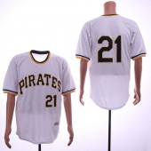 MLB Pittsburgh Pirates #21 Roberto Clemente White 1971 Throwback Jersey