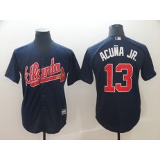 MLB Atlanta Braves 13 Ronald Acuna Jr Light Navy Cool Base Men Jersey
