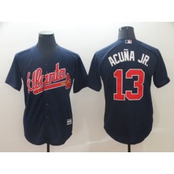 MLB Atlanta Braves 13 Ronald Acuna Jr Light Navy Cool Base Men Jersey