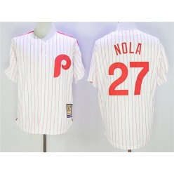MLB Philadelphia Phillies 27 Aaron Nola White Cooperstown Collection Cool Base Men Jersey