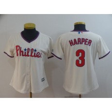 MLB Philadelphia Phillies 3 Bryce Harper Cream Women Cool Base Jersey