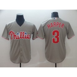 MLB Philadelphia Phillies 3 Bryce Harper Gray Cool Base Men Jersey