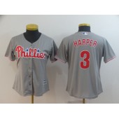 MLB Philadelphia Phillies 3 Bryce Harper Gray Women Cool Base Jersey
