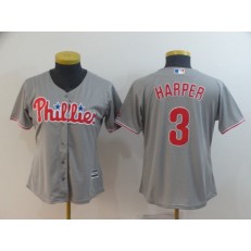 MLB Philadelphia Phillies 3 Bryce Harper Gray Women Cool Base Jersey